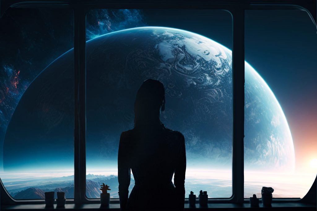 Woman watching a planet